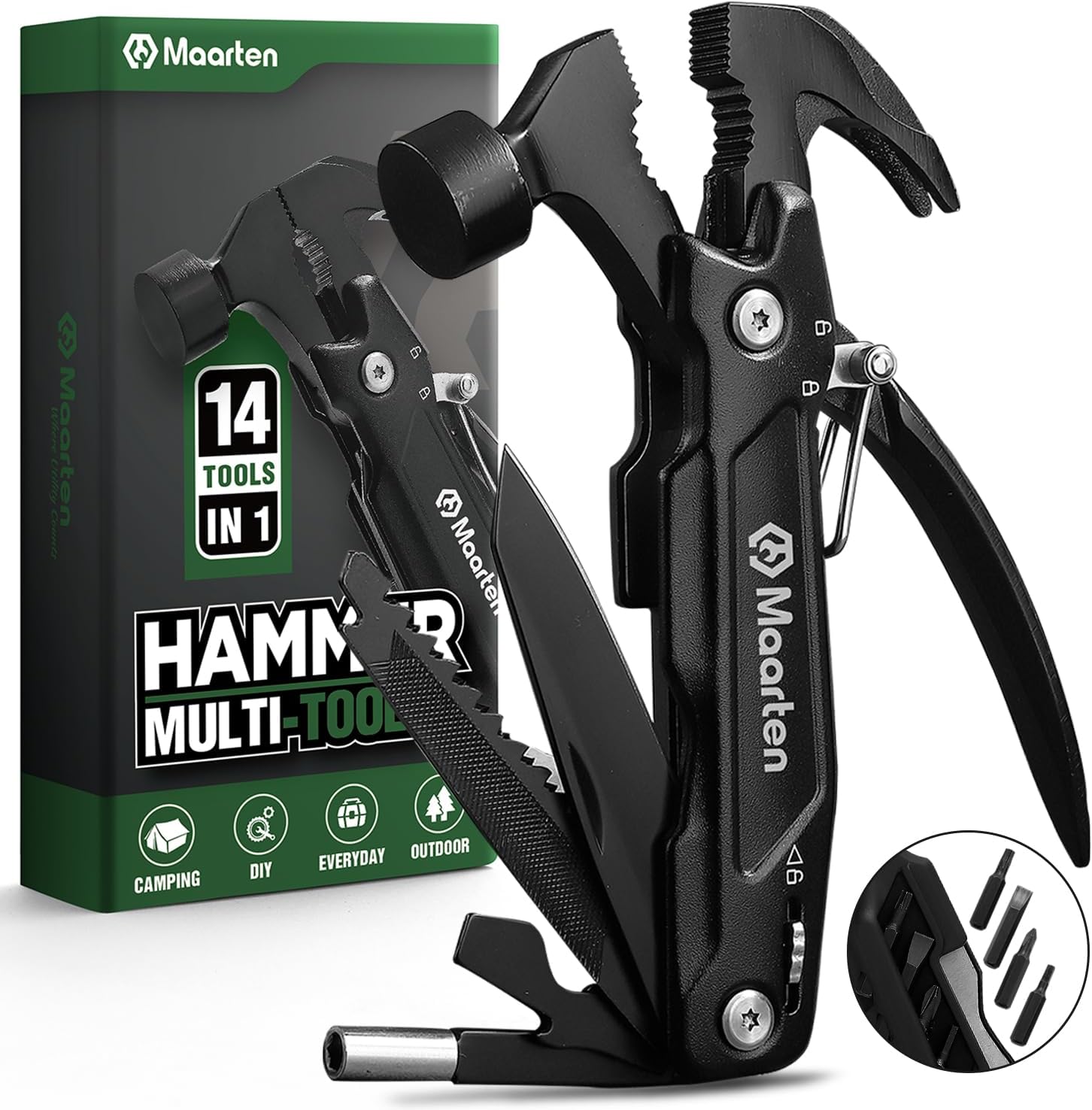 Maarten 14 in 1 Hammer Multitool with Safety Lock, Screwdriver Set