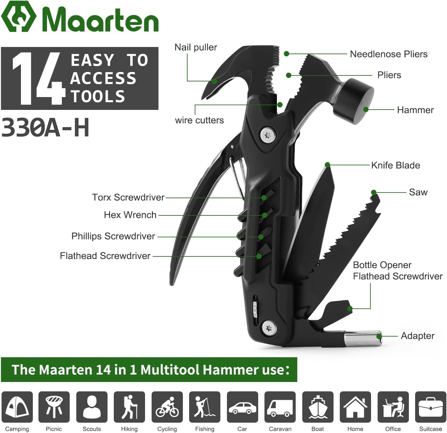 Maarten 14 in 1 Hammer Multitool with Safety Lock, Screwdriver Set - Image 4