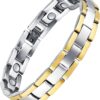 Feraco Mens Magnetic Bracelet Titanium Steel Magnet Therapy Bracelets with Sizing Tool (Silver & Gold)