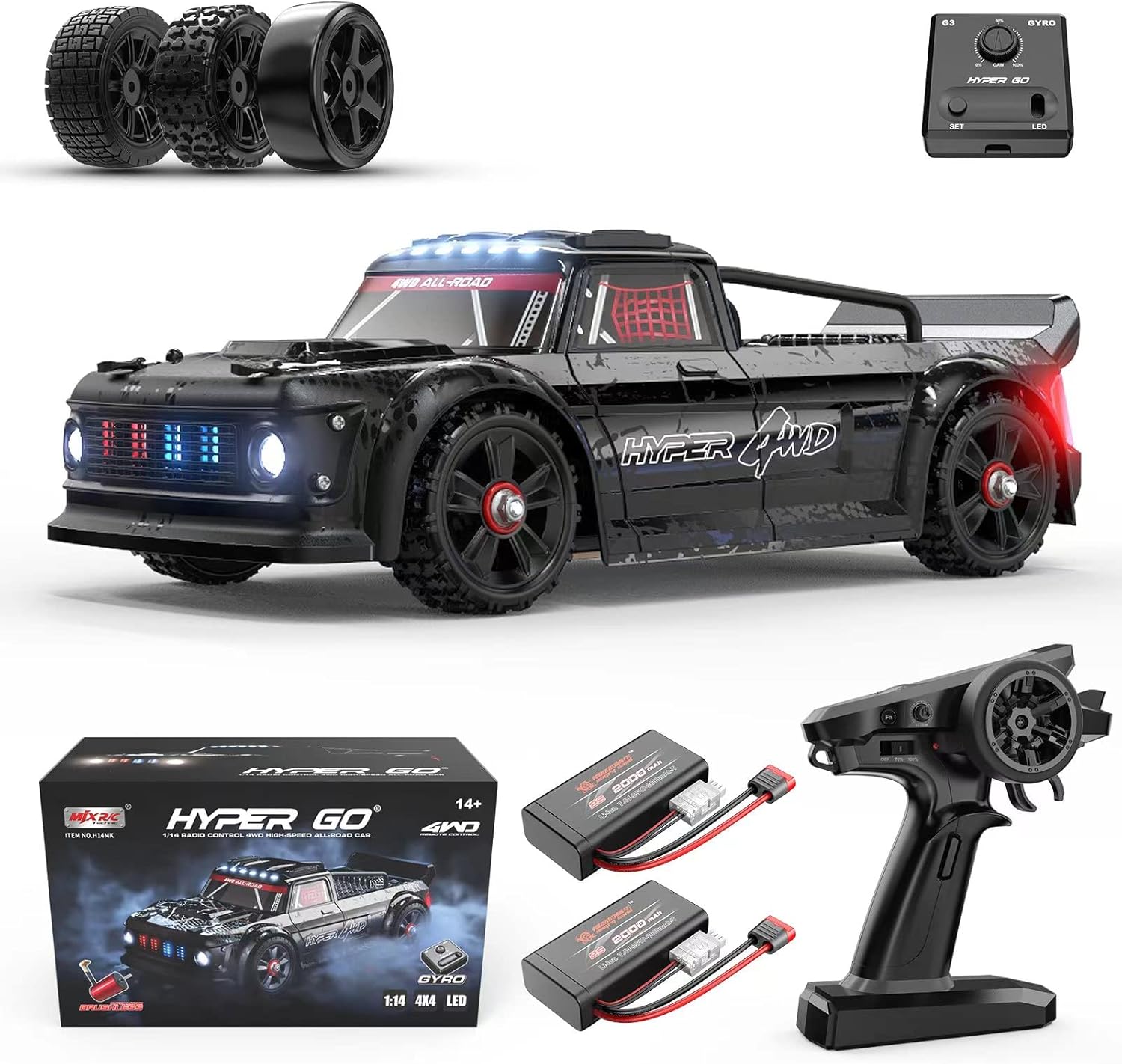 HYPER GO 14301 V3 1/14 RTR Brushless RC Drift Car with Gyro, Max 38 mph Fast RC Cars for Adults, 4WD All-Road Street Bash RC Truck, Electric Powered High Speed Drifting for Adult