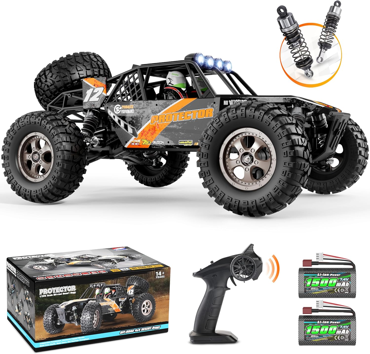 HAIBOXING Remote Control Car,1:12 Scale 4x4 RC Cars Protector 38+ KM/H Speed, 2.4G All-Terrain Off-Road Truck Toy Gifts for Boys and Adults Included Two Rechargeable Batteries Provide 40+ Min Playtime 905