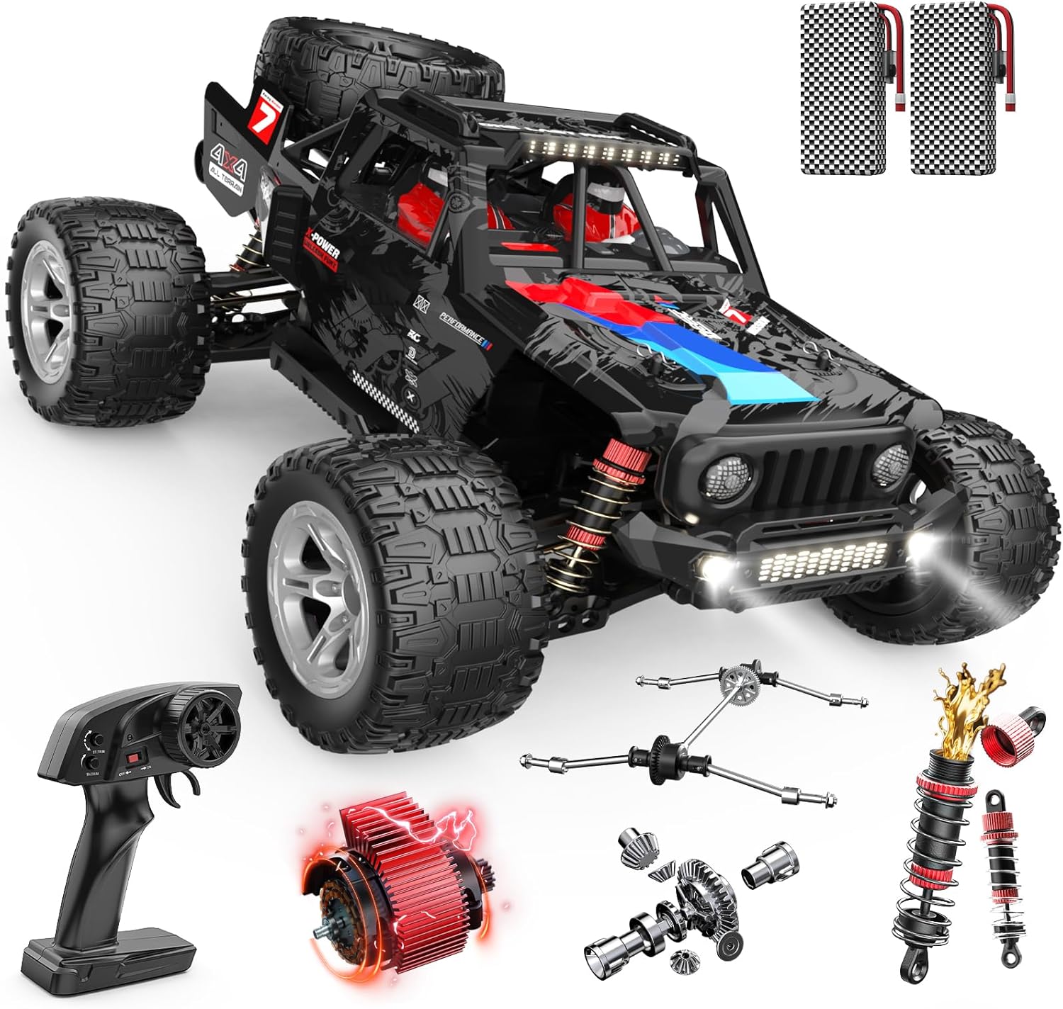 DEERC 1/10 Brushless RC Car for Adults, 60 KMH 4x4 3S Fast RC Trophy Truck with Spare Tire, Waterproof Off-Road Remote Control Monster Truck, All Terrain High Speed RC Car Gift for Boys 207E