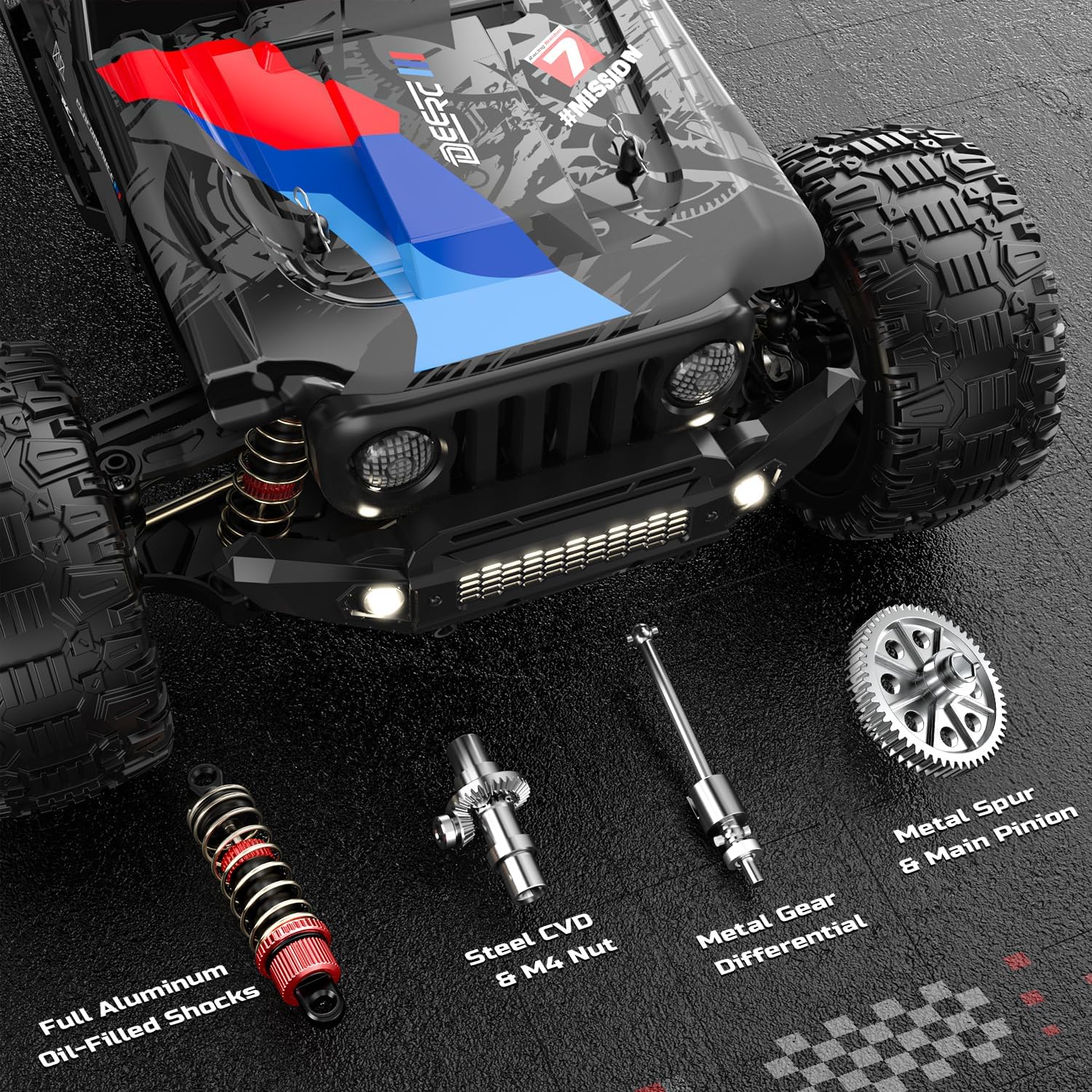 DEERC 1/10 Brushless RC Car for Adults, 60 KMH 4x4 3S Fast RC Trophy Truck with Spare Tire, Waterproof Off-Road Remote Control Monster Truck, All Terrain High Speed RC Car Gift for Boys 207E - Image 5