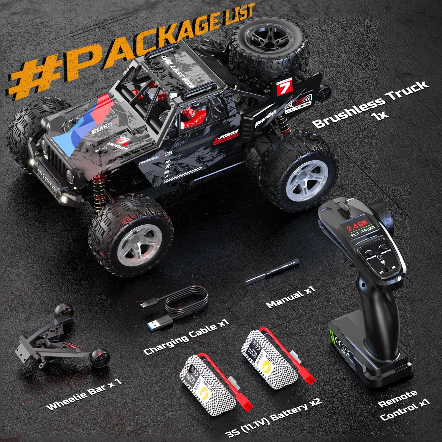 DEERC 1/10 Brushless RC Car for Adults, 60 KMH 4x4 3S Fast RC Trophy Truck with Spare Tire, Waterproof Off-Road Remote Control Monster Truck, All Terrain High Speed RC Car Gift for Boys 207E - Image 3