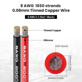 8 AWG Gauge Silicone Wire Electrical Cable（1ft red &1ft Black) Soft & Flexible 0.08 mm Tinned Copper core High Temperature Resistant Silicone Wire.