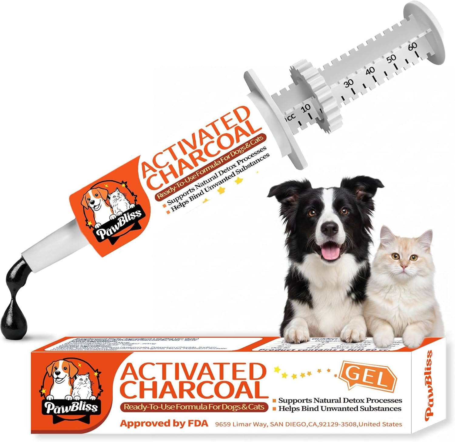 Activated Charcoal First Aid Kit -Emergency Support for Dogs, Cats & Puppies, Natural Charcoal Formula for Digestive Balance, Camping & Home Essential Oral Anti Diarrhea Digestive (60ml 1Tubes)