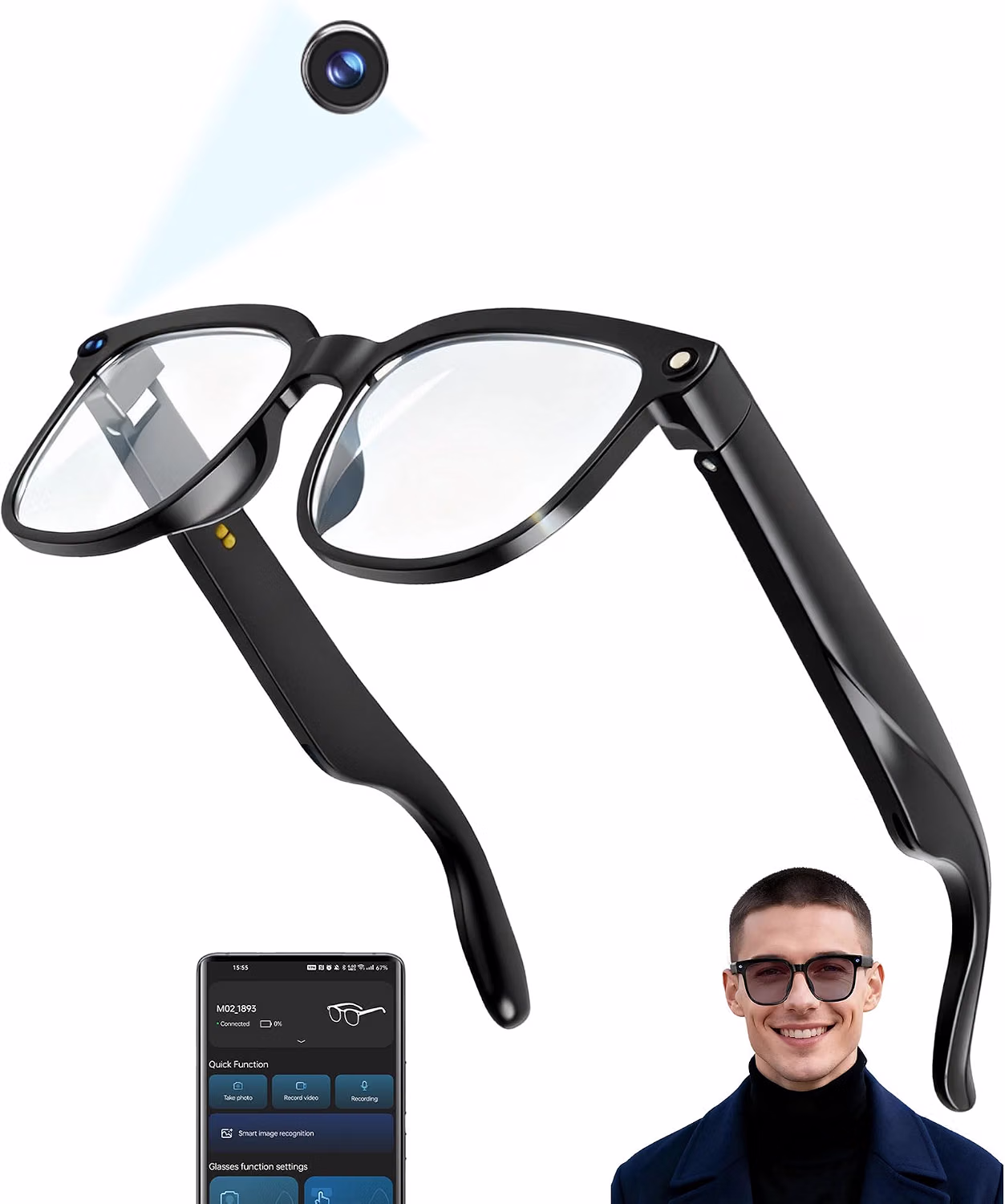 AI Smart Glasses with Camera for POV Photo & Vlogging Capture Audio