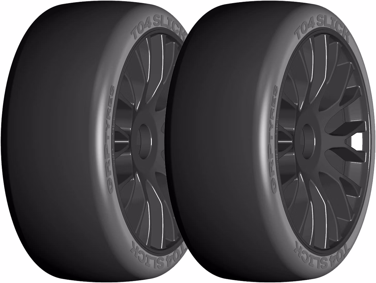 GRP GTX04-XM4 1:8 GT New Slick SoftMedium Black 20 Spoke Rubber Tires (2)